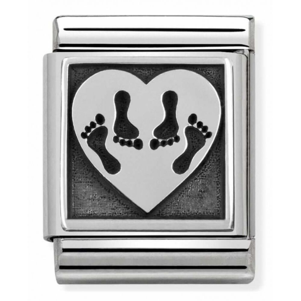 Composable Oxidized Heart With Feet Symbol Stainless Steel And Sterling Silver Big Charm