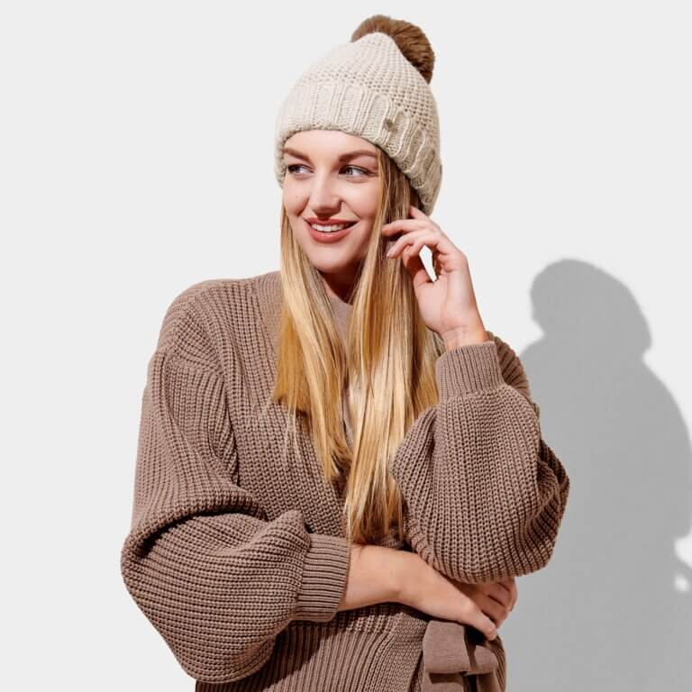 Chunky Knitted Hat | Light Taupe | 20cm X 23cm