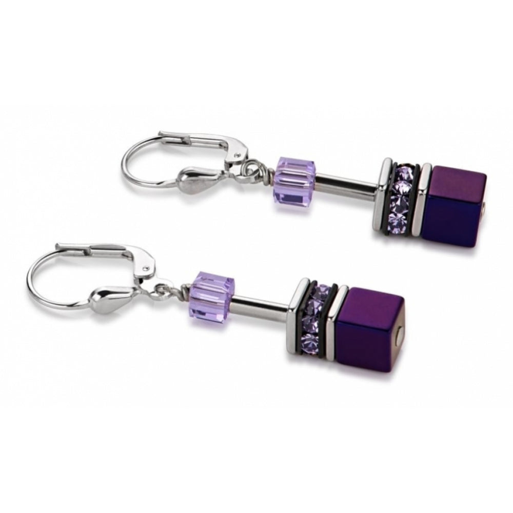 Purple Haematite Geo Cube Earrings