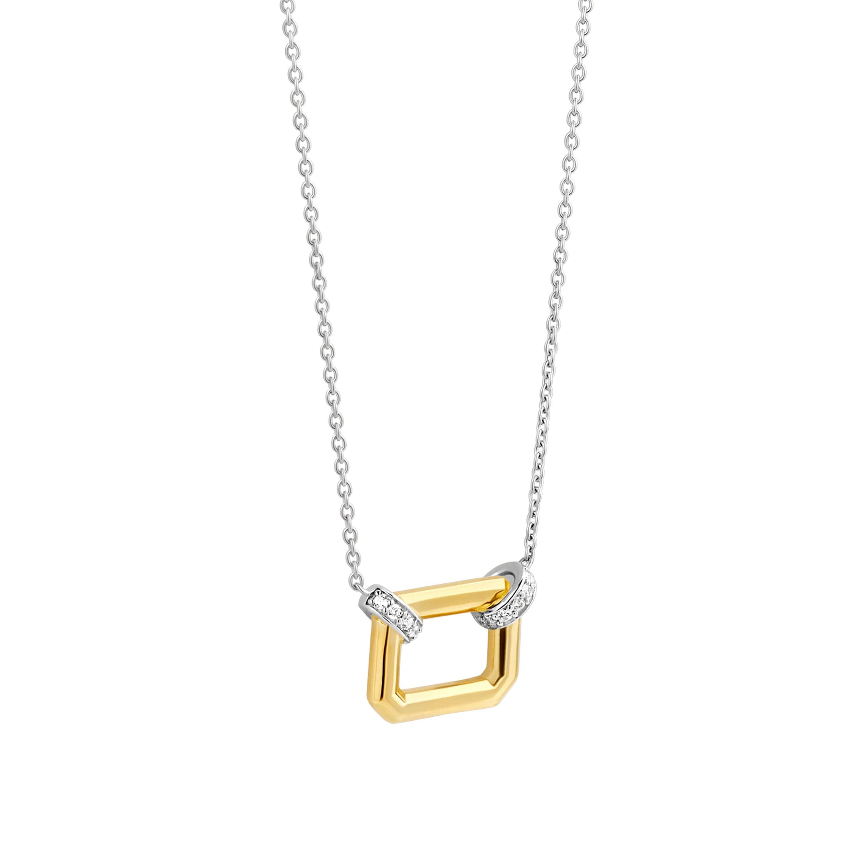 Gold Plated Rectangular Pendant Chain Necklace