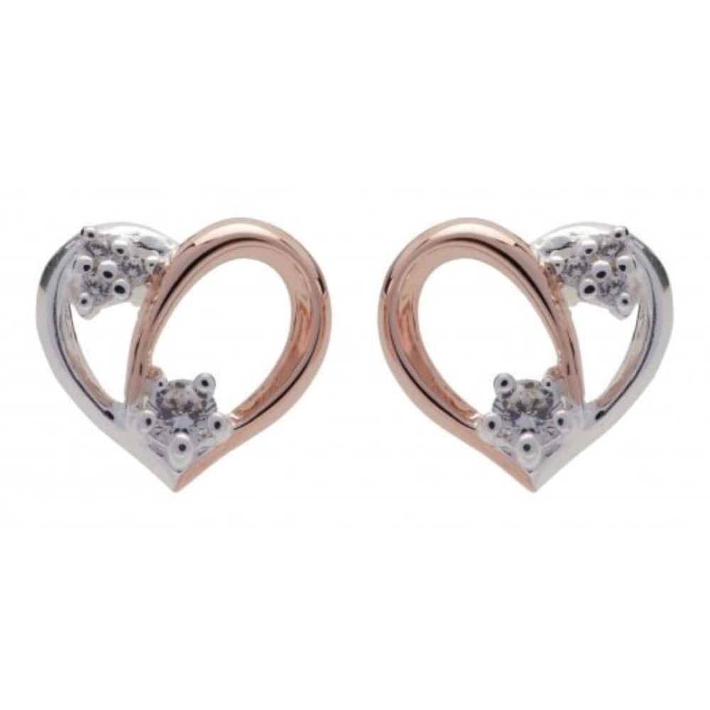 Sterling Silver 925 Heart Earrings with Rose Gold Plating and CZ