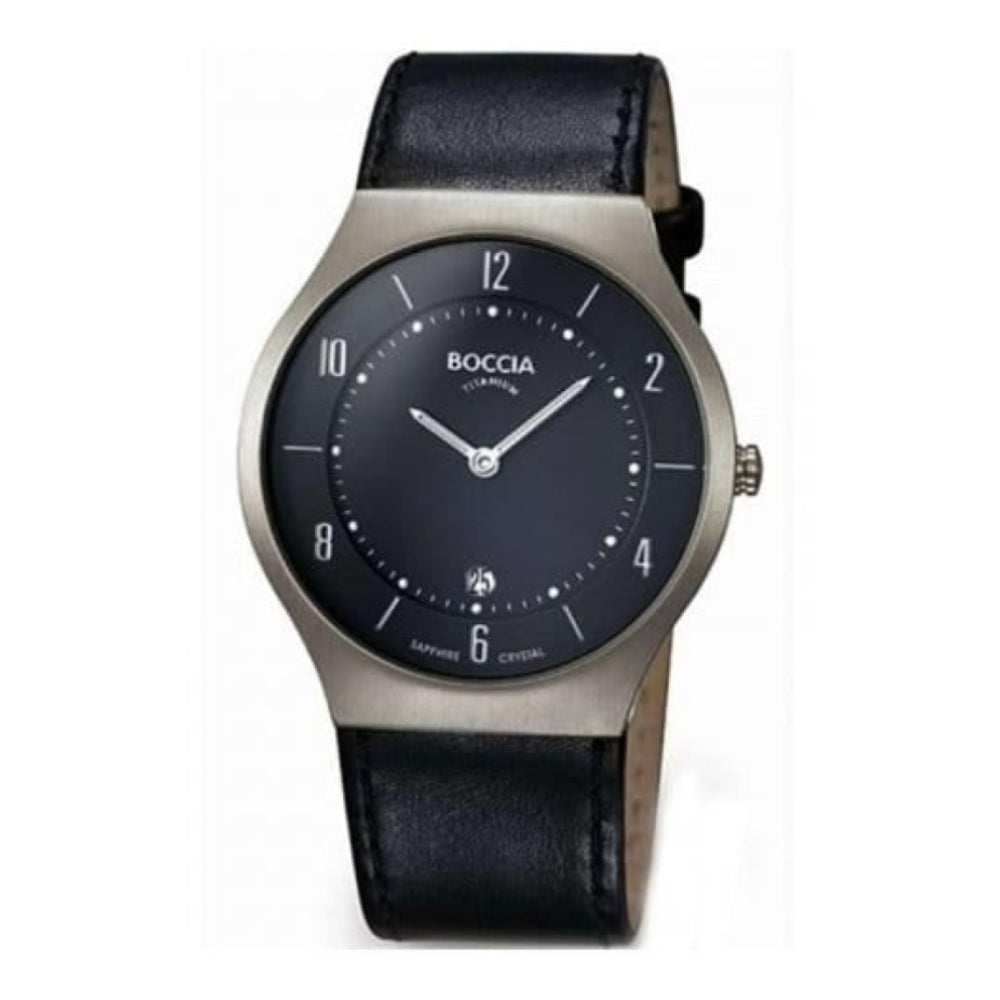 Gents Black Leather Sapphire Crystal Strap Watch