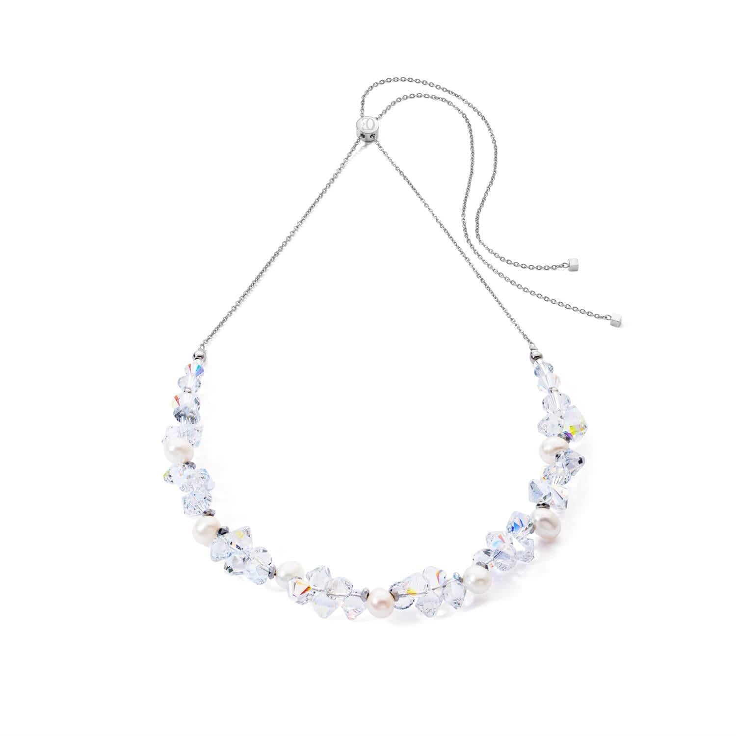Dancing Crystals & Pearls Silver Necklace