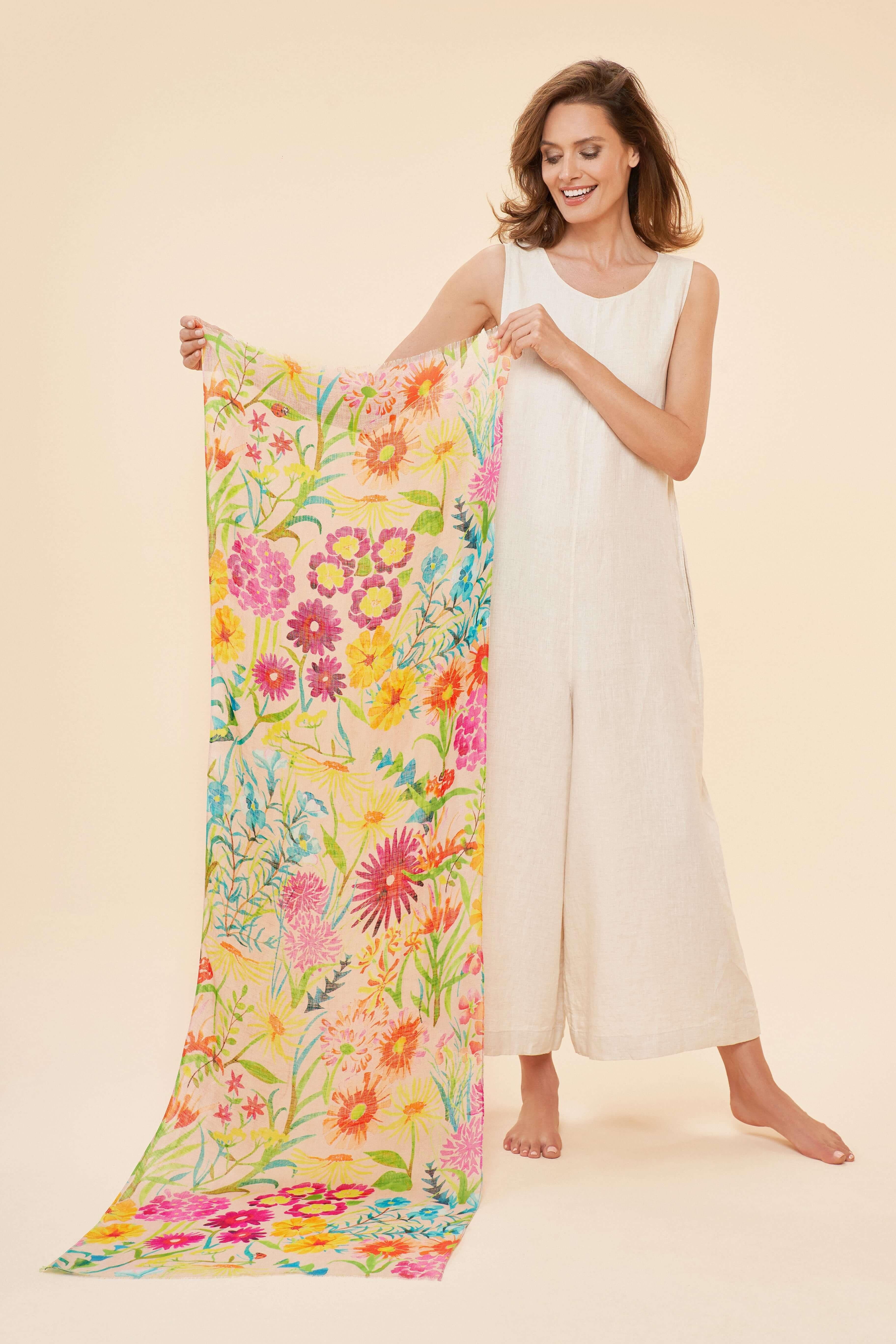 Watercolour Wildflowers Linen Print Scarf