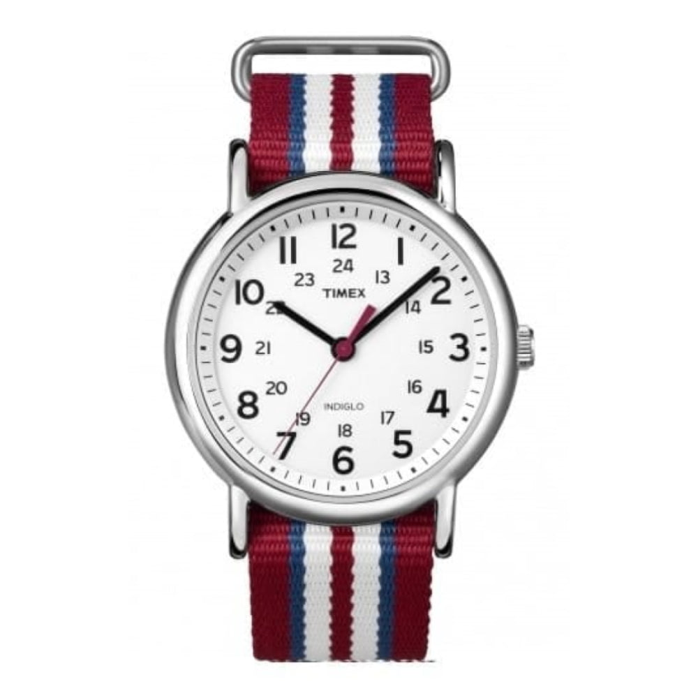 Unisex Weekender Red Blue & White Striped Fabric Watch