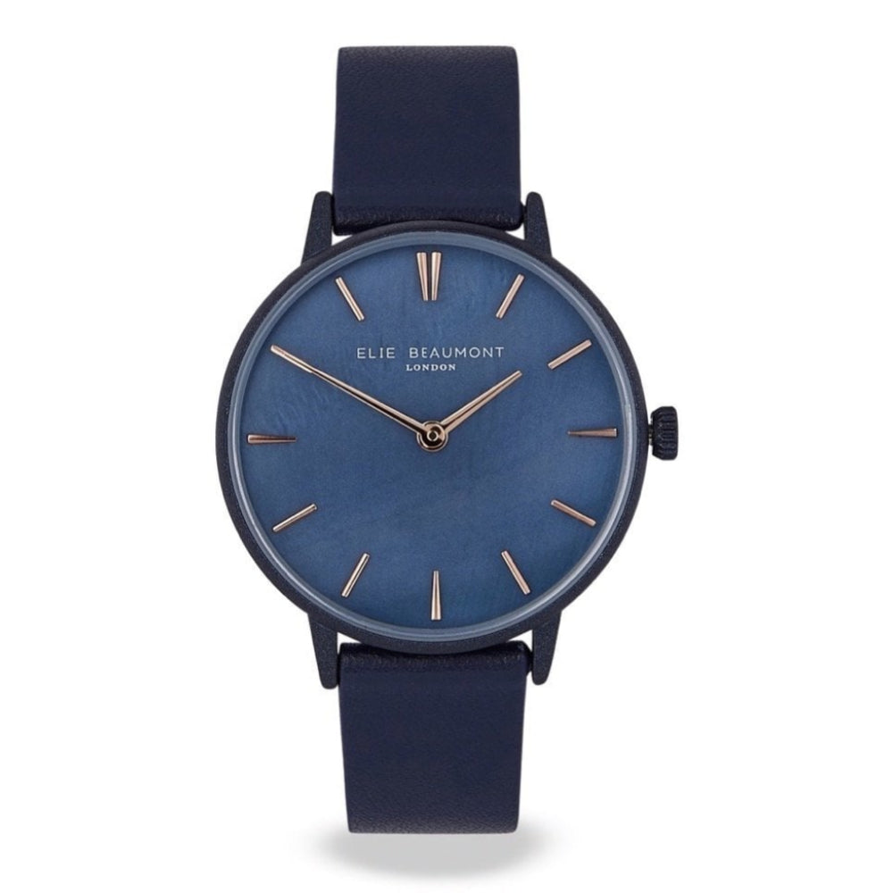 Soho Dark Blue Leather Strap With Matt Dark Blue Case & Blue MOP Dial Ladies Watch