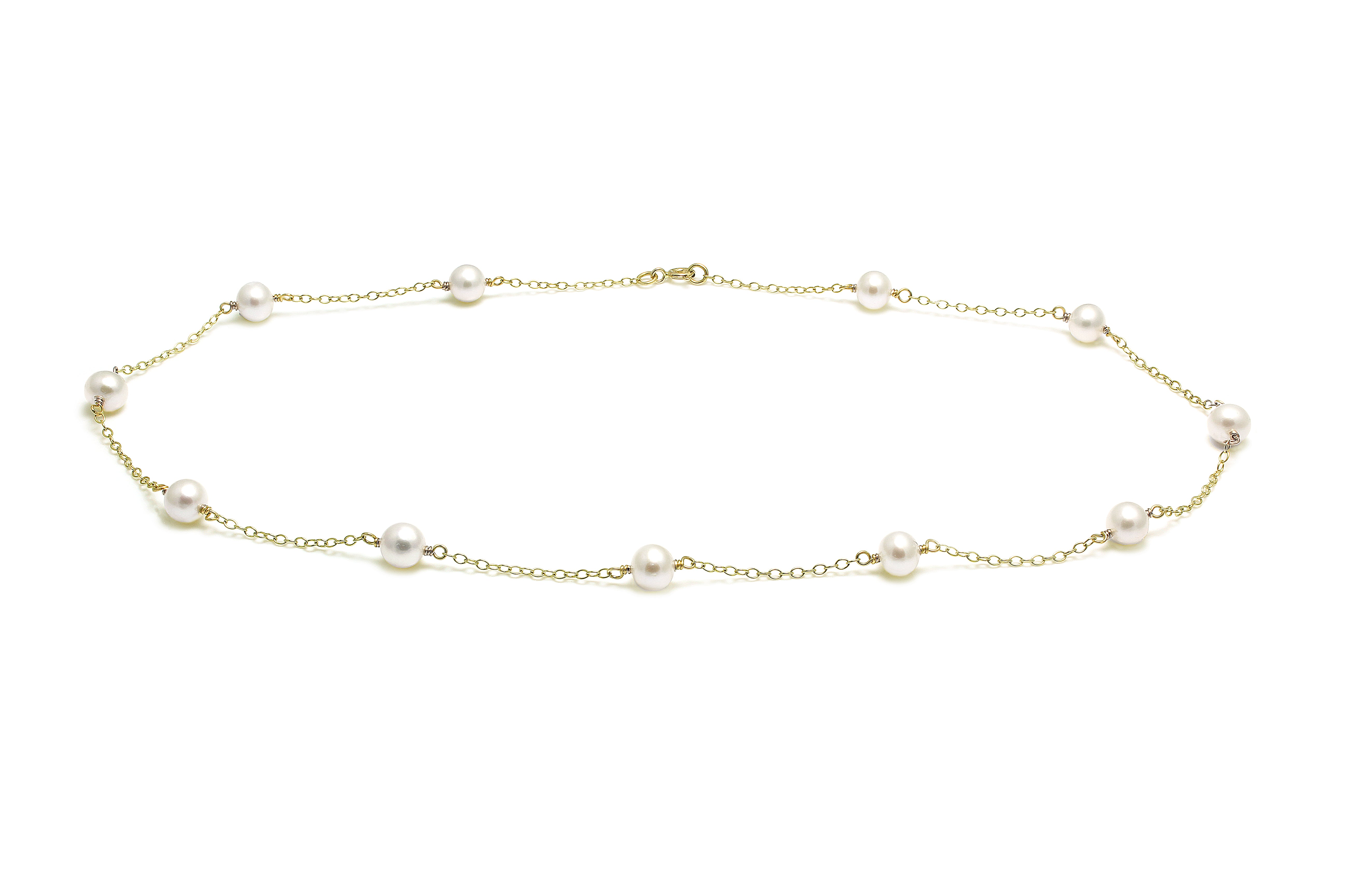 Trace Chain 7-7.5mm Cultured River Pearl YG Necklace
