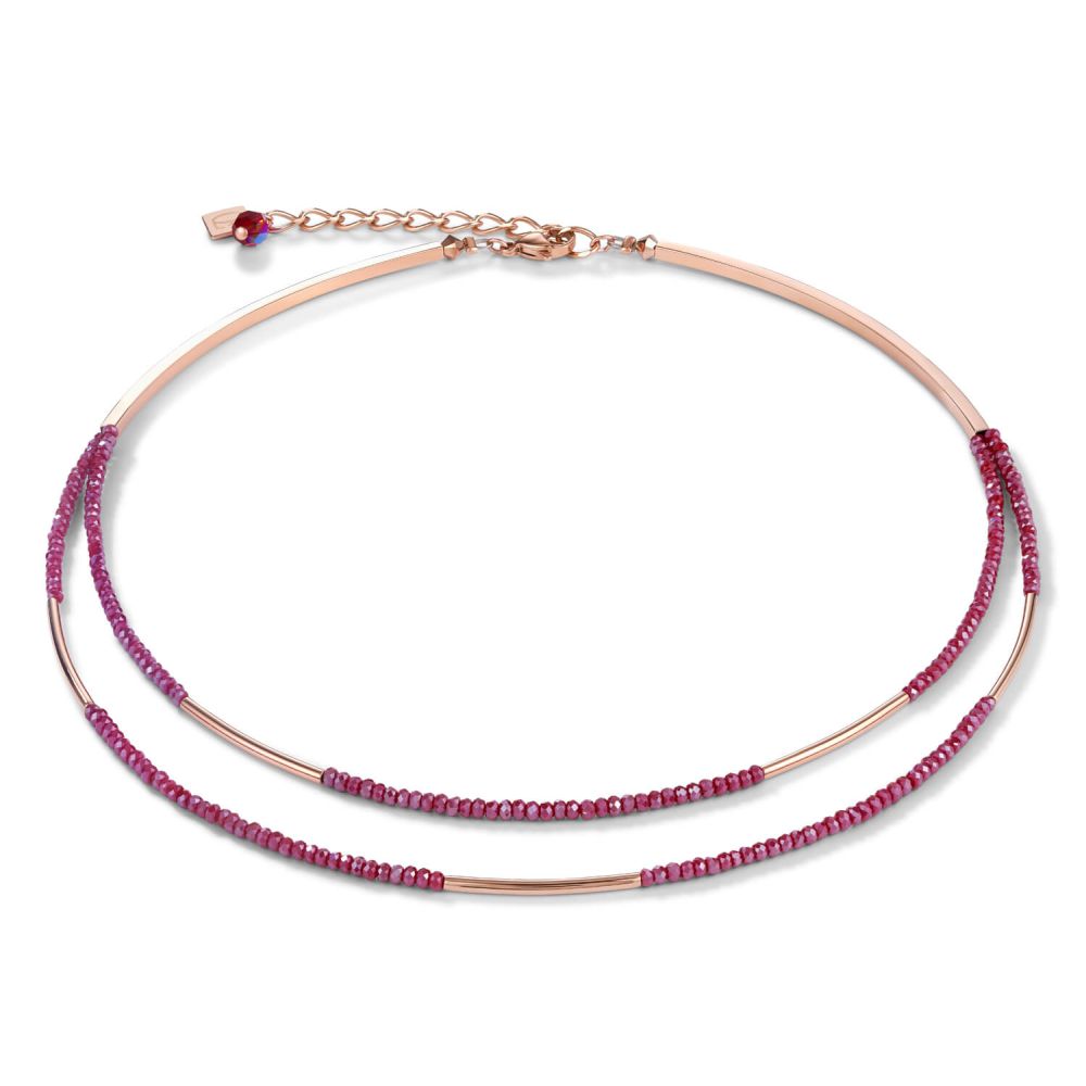 Waterfall Small Stainless Steel Rose Gold & Glass Red Necklace