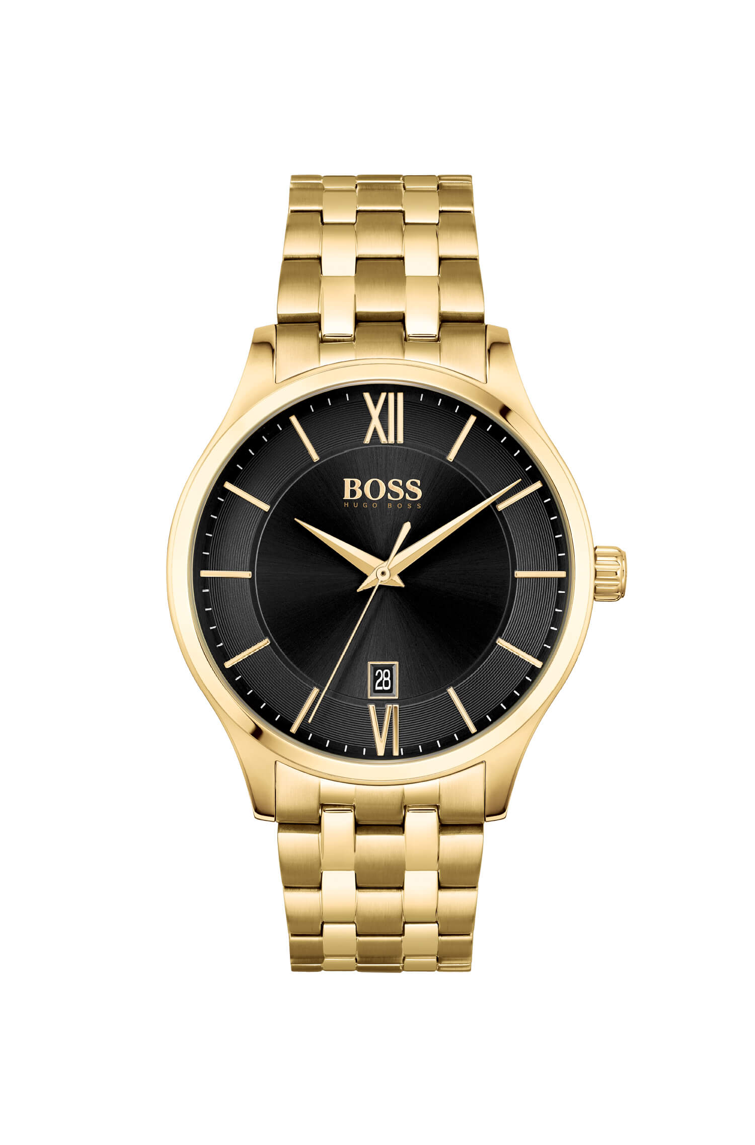Elite Gold Plated Black Dial & Bracelet Strap Gents Watch