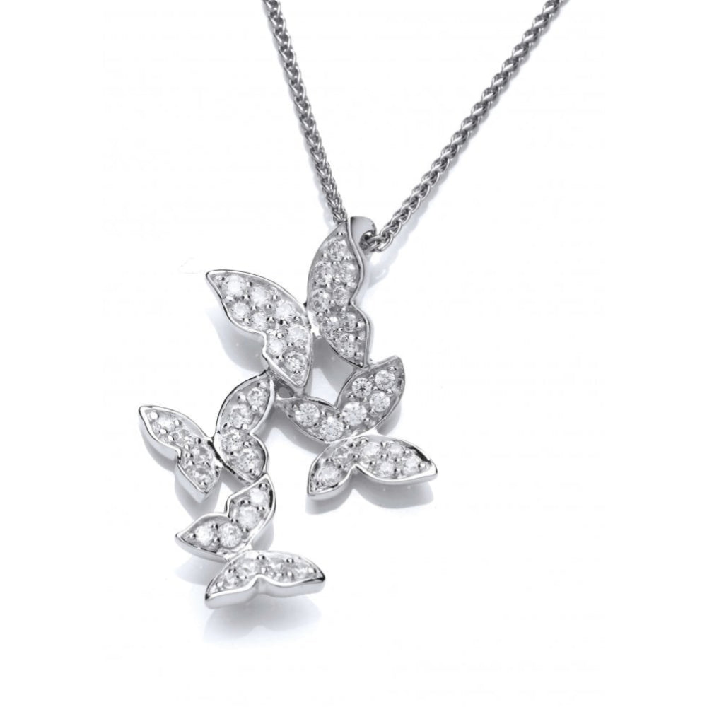 Silver CZ Four Butterflies Pendant