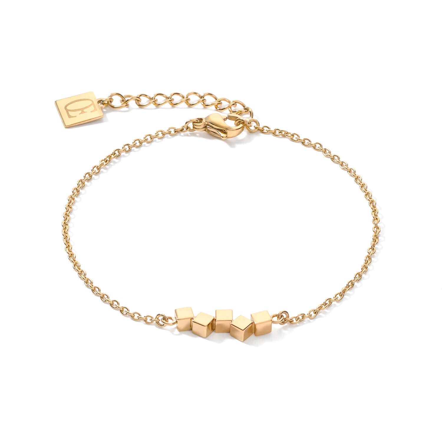 Gold Plated Dancing Small Geo Cubes & Chain Bracelet