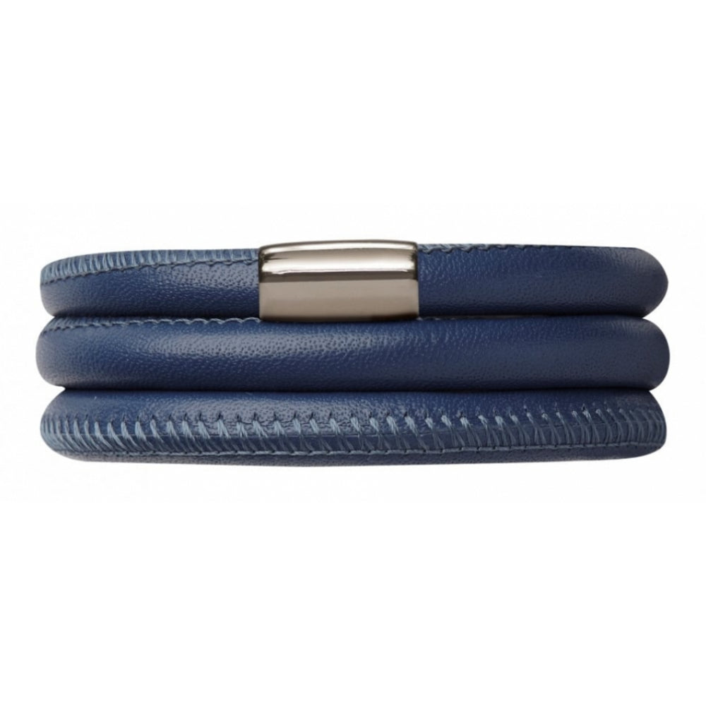 Dark Blue Triple Leather Bracelet Stainless Steel