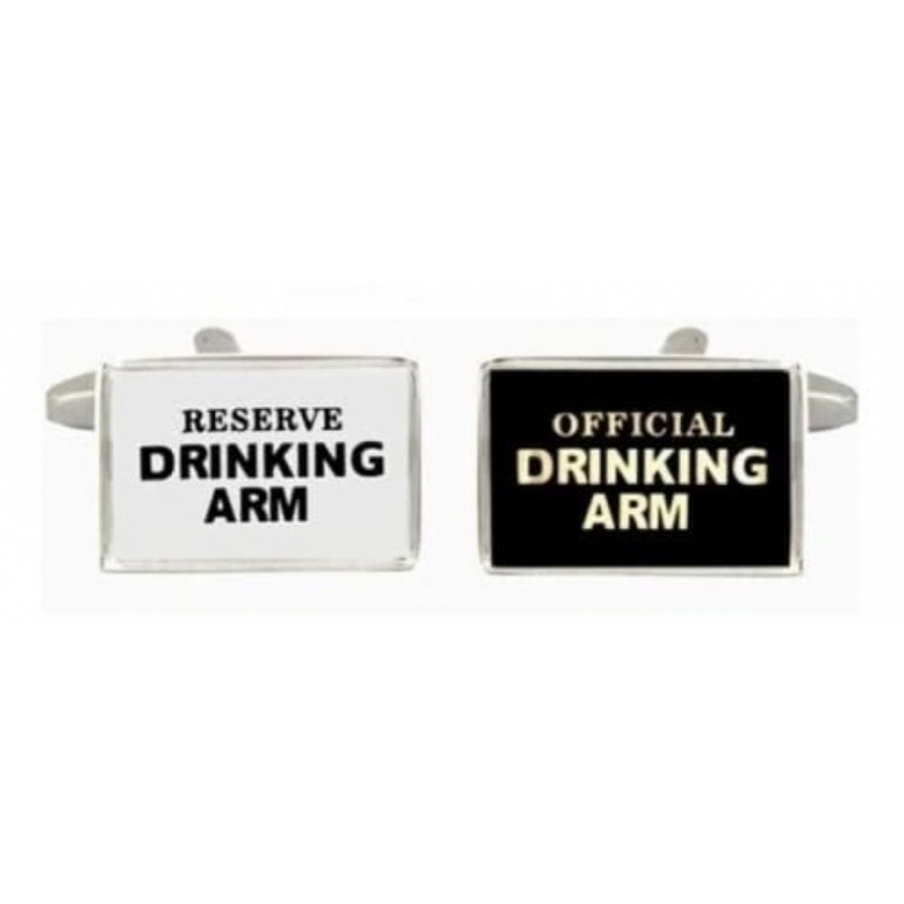 Rhodium Plated Drinking Arm Black & White Rectangle Cufflinks