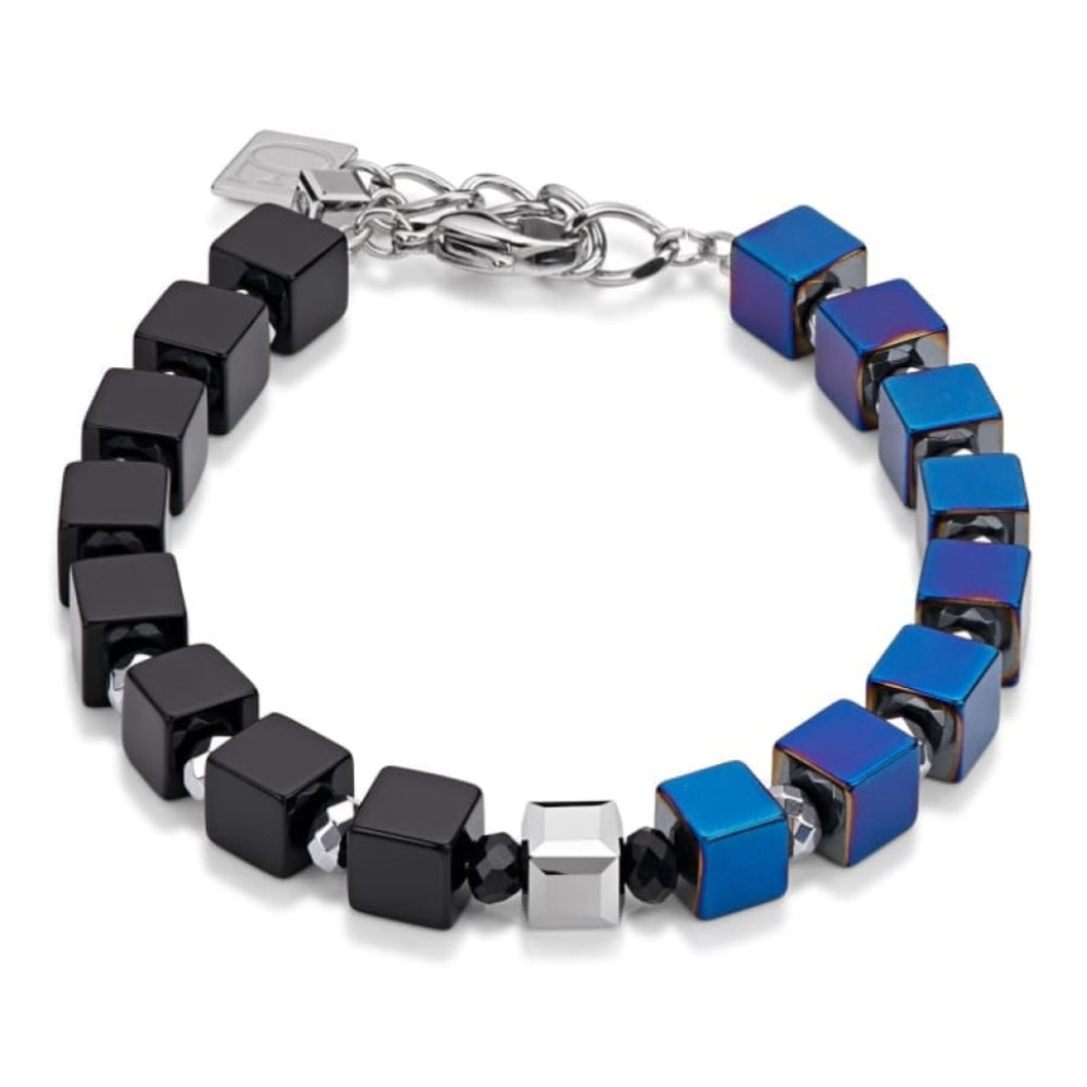 Metallic Blue & Black Geo Cube Bracelet