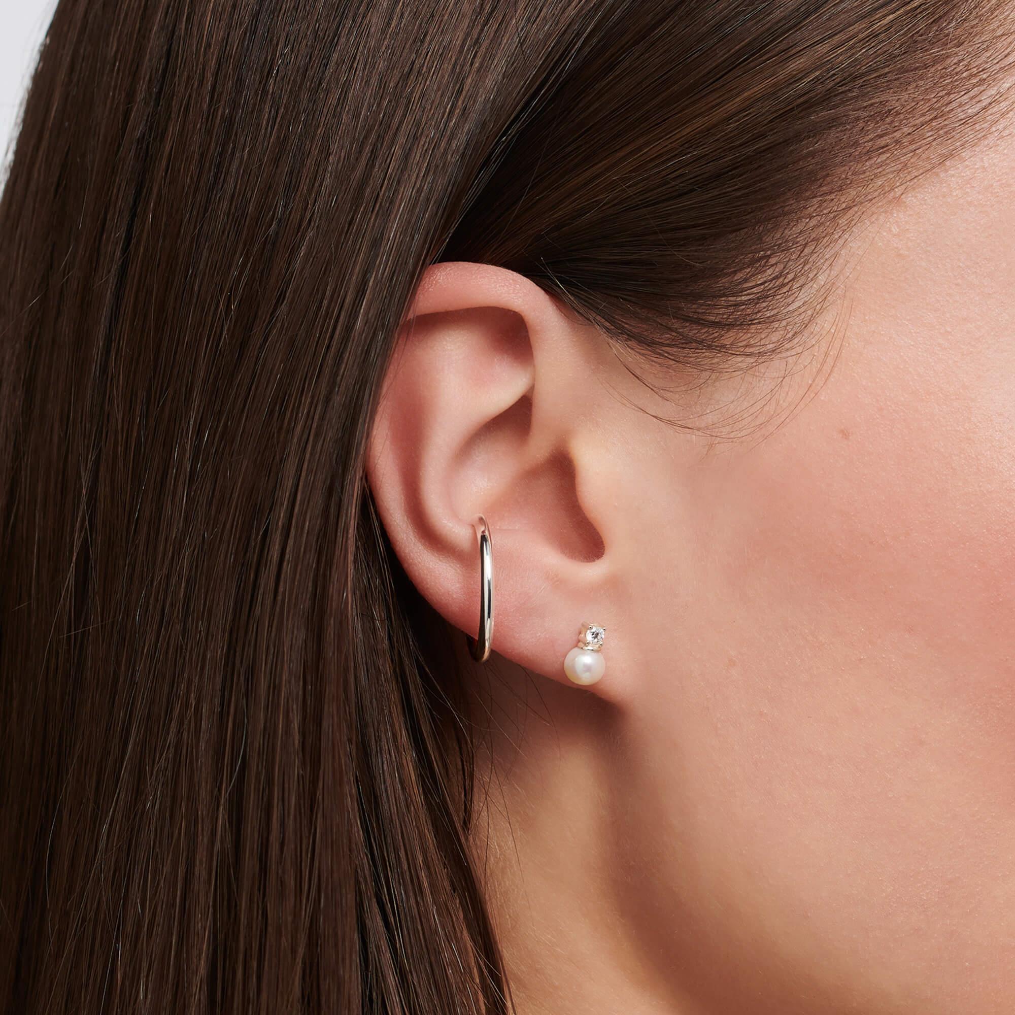 Single Pearl Ear Stud With CZ