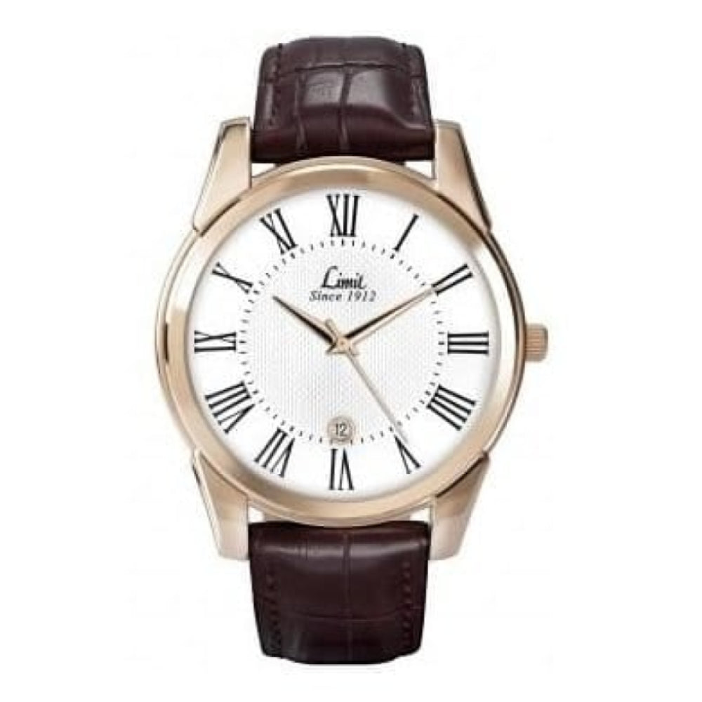 Brown Leather Textured Roman Numerals Watch