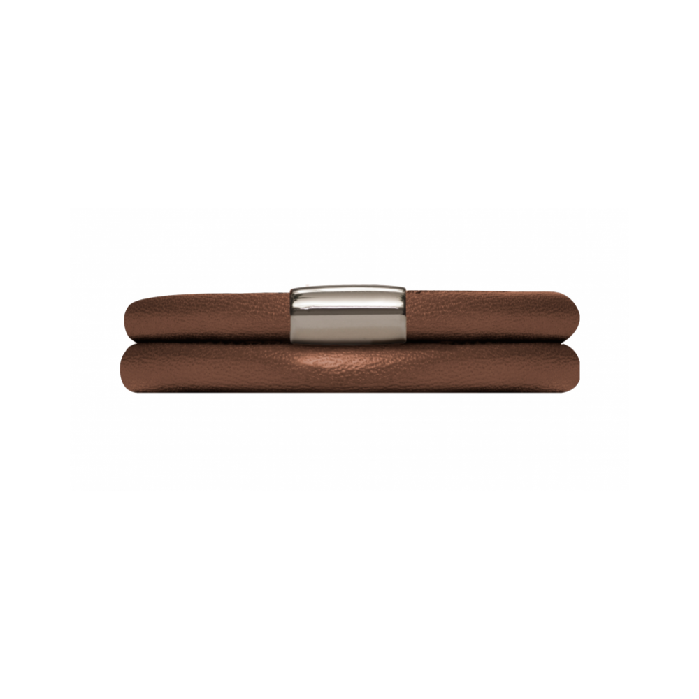 Double Stainless Steel Brown Leather Bracelet