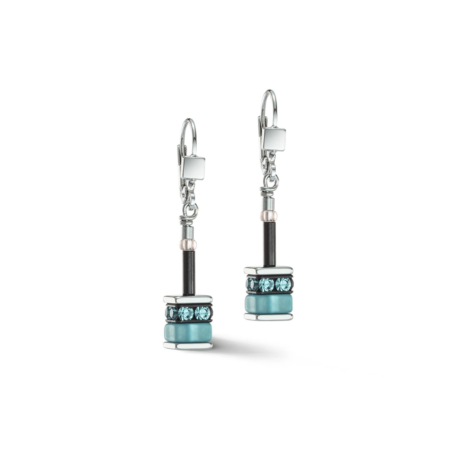 GeoCUBE������������������ Classic Polaris & Rhinestone Aqua Brown Earrings