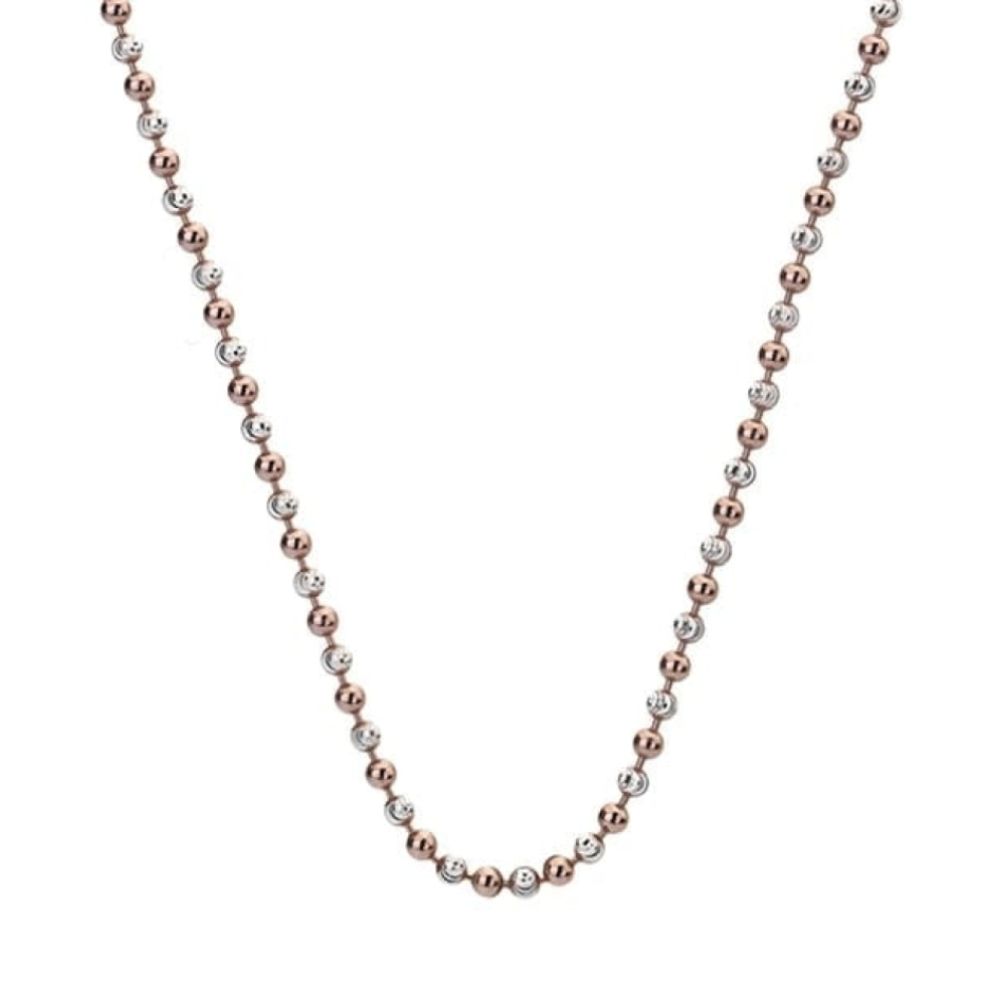 Sterling Silver and Rose Gold Plate Accent Bead Chain 24"