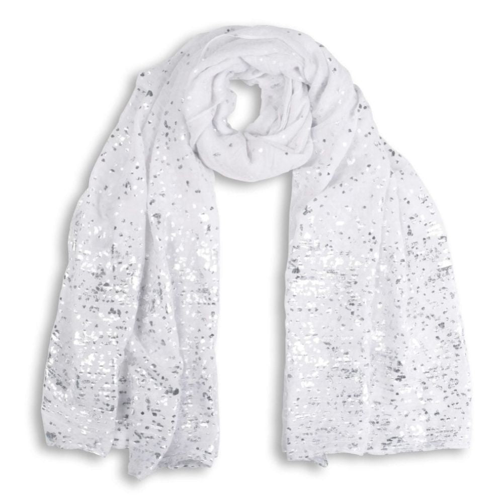 Silver Dipped Scarf - Metallic Silver - Frayed Edge