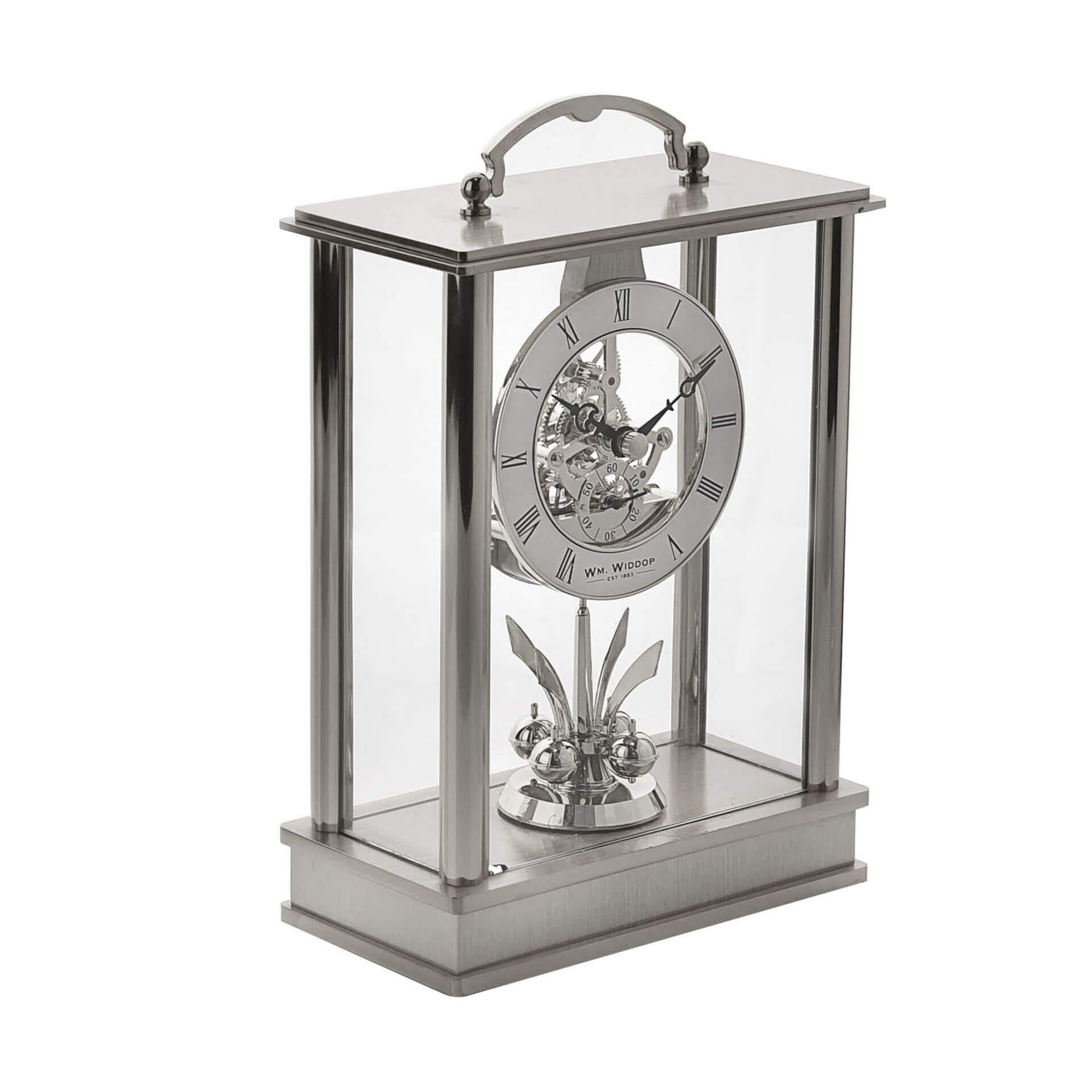 Brushed Aluminium Brass Mantel Clock 19cm