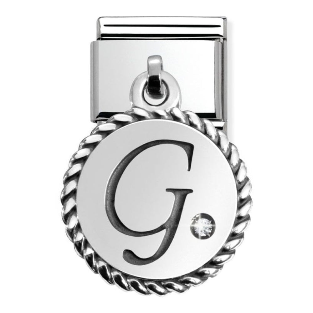 Classic Silver Hanging Letter G with CZ Stone