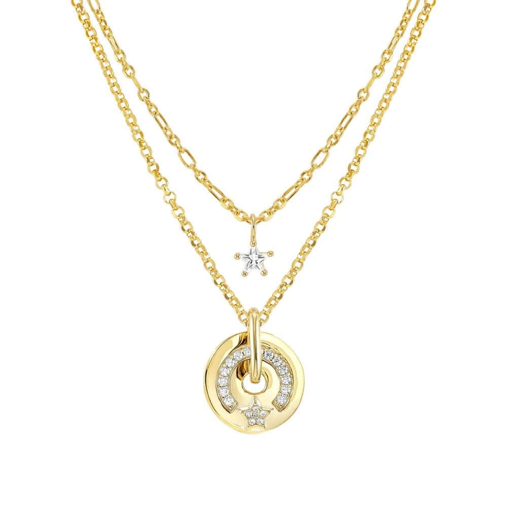 Sentimental Gold Tone & CZ Pave Star Necklace