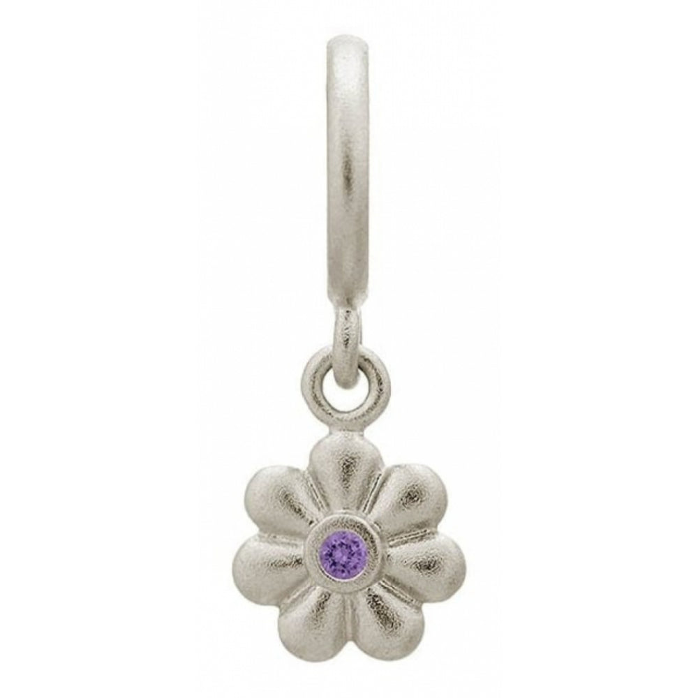 Purple Stone Shiny Flower Sterling Silver Charm