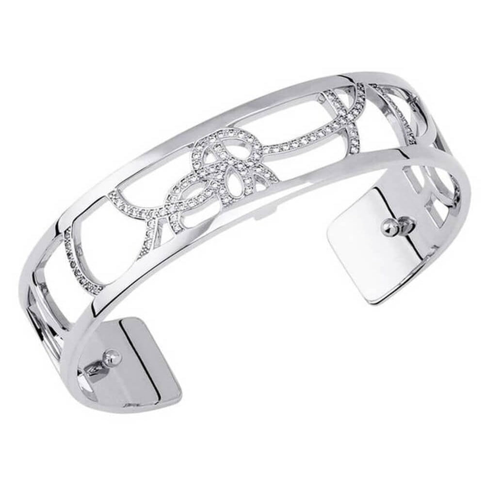 Silver Plated & White CZ Pattern Petal 14mm Cuff
