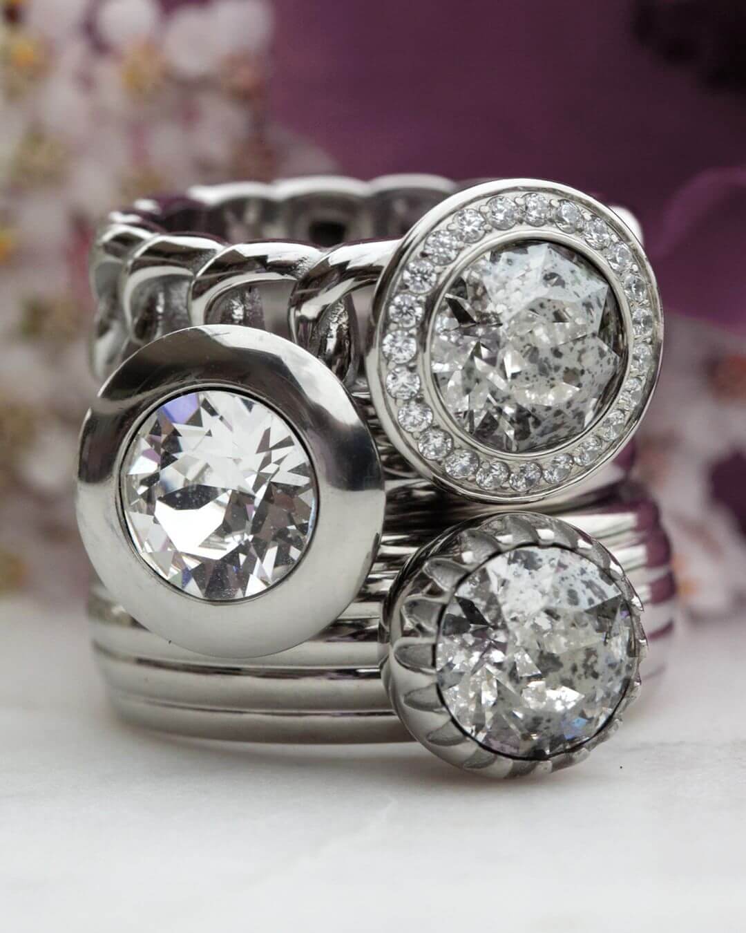 Famosa Stainless Steel 13mm Tondo Deluxe Silver Patina Ring Top