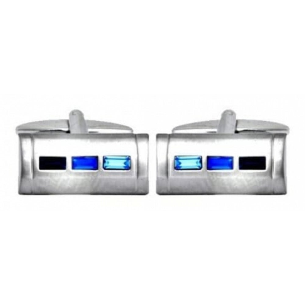 Gents 3 Blue Crystal Rectangle Cufflinks