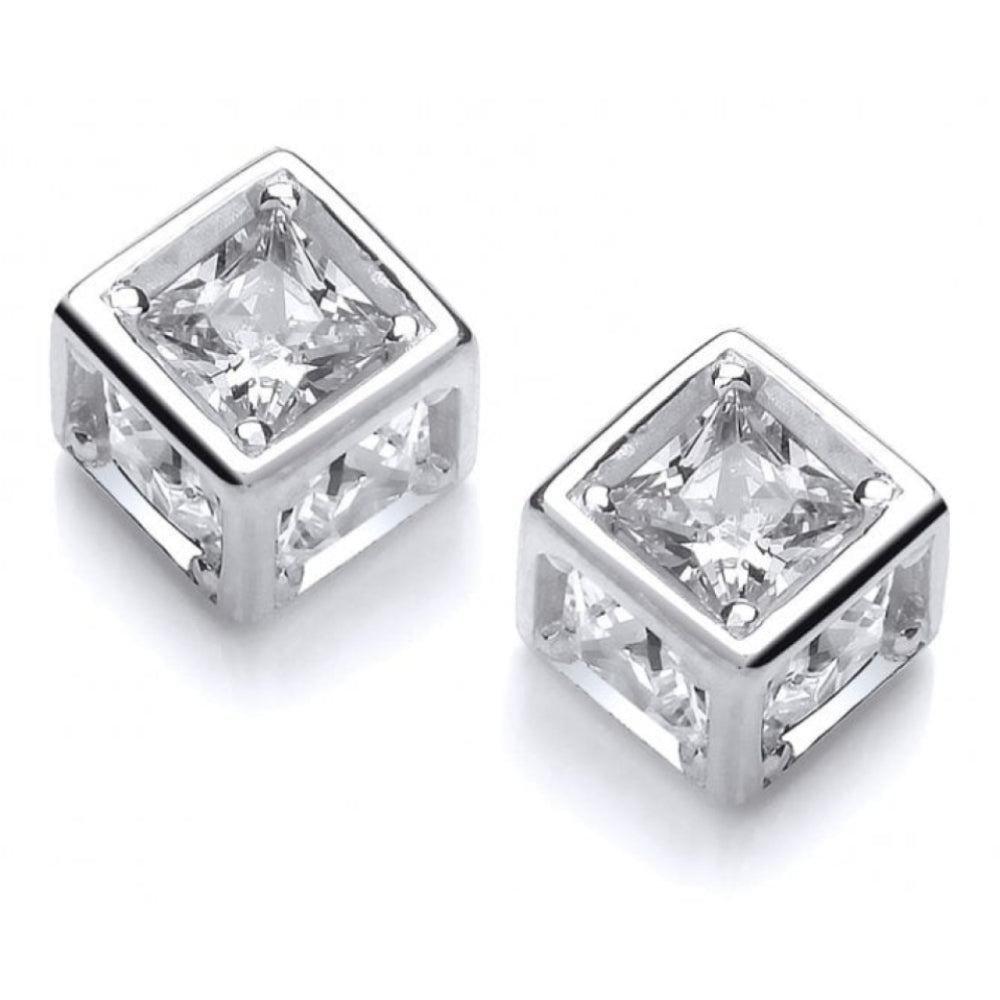 Silver CZ Cube Earrings