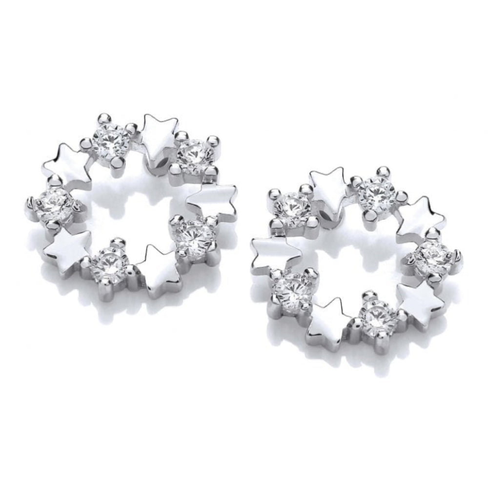Silver CZ Disco Star Earrings