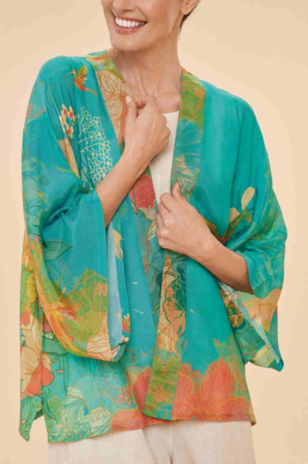 Hummingbird Kimono Jacket - Aqua