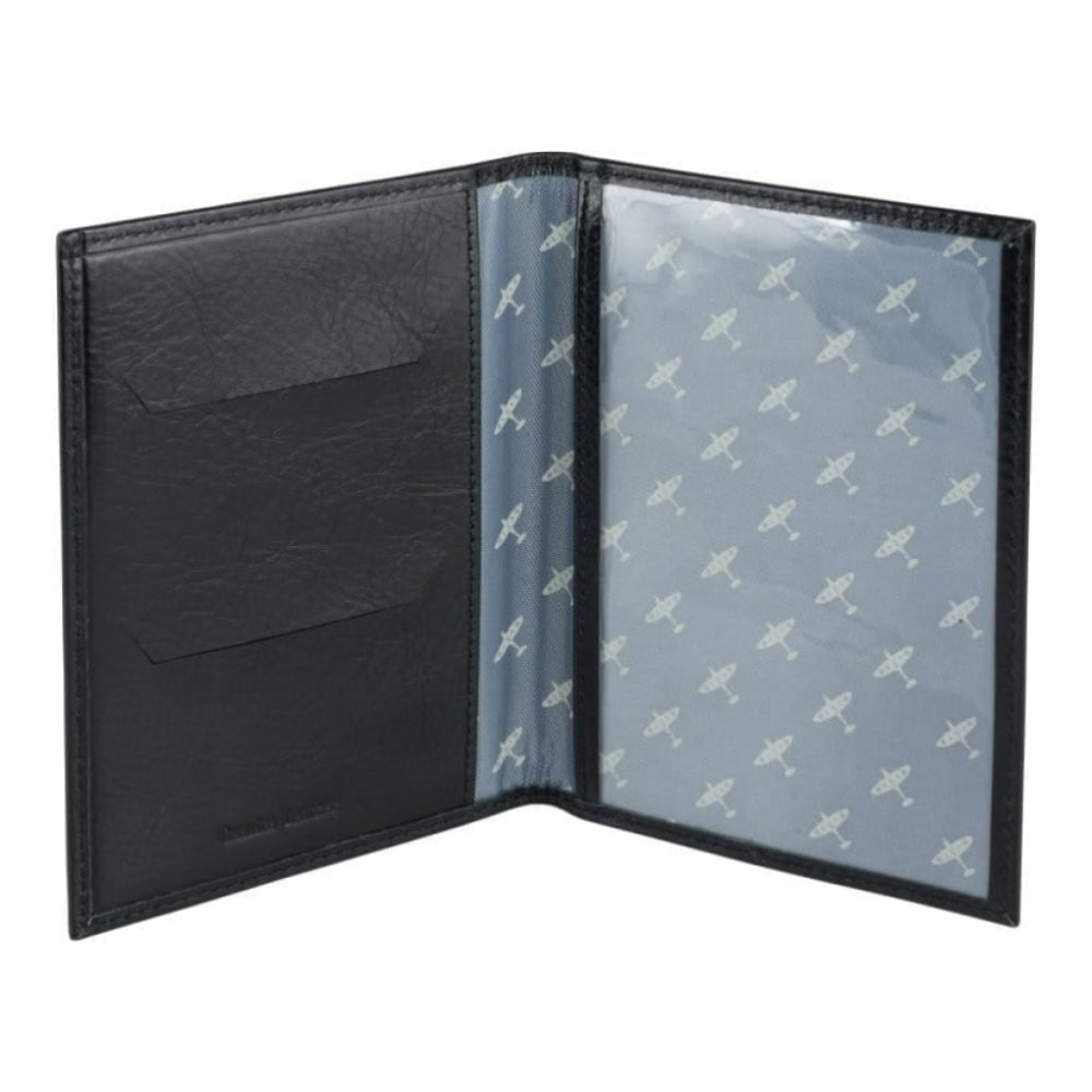 Leather Passport holder with Spitfire lining -Black