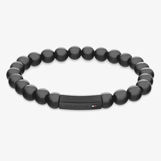 Black Logo Onyx Beaded Mens Bracelet