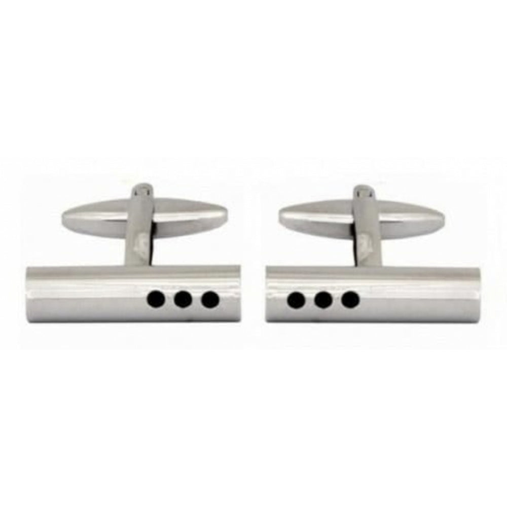 Round Tube 3 Jet Crystal Cufflinks