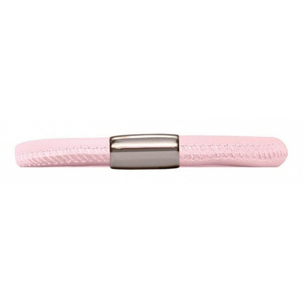 Single Pink Leather Bracelet with Stainless Steel