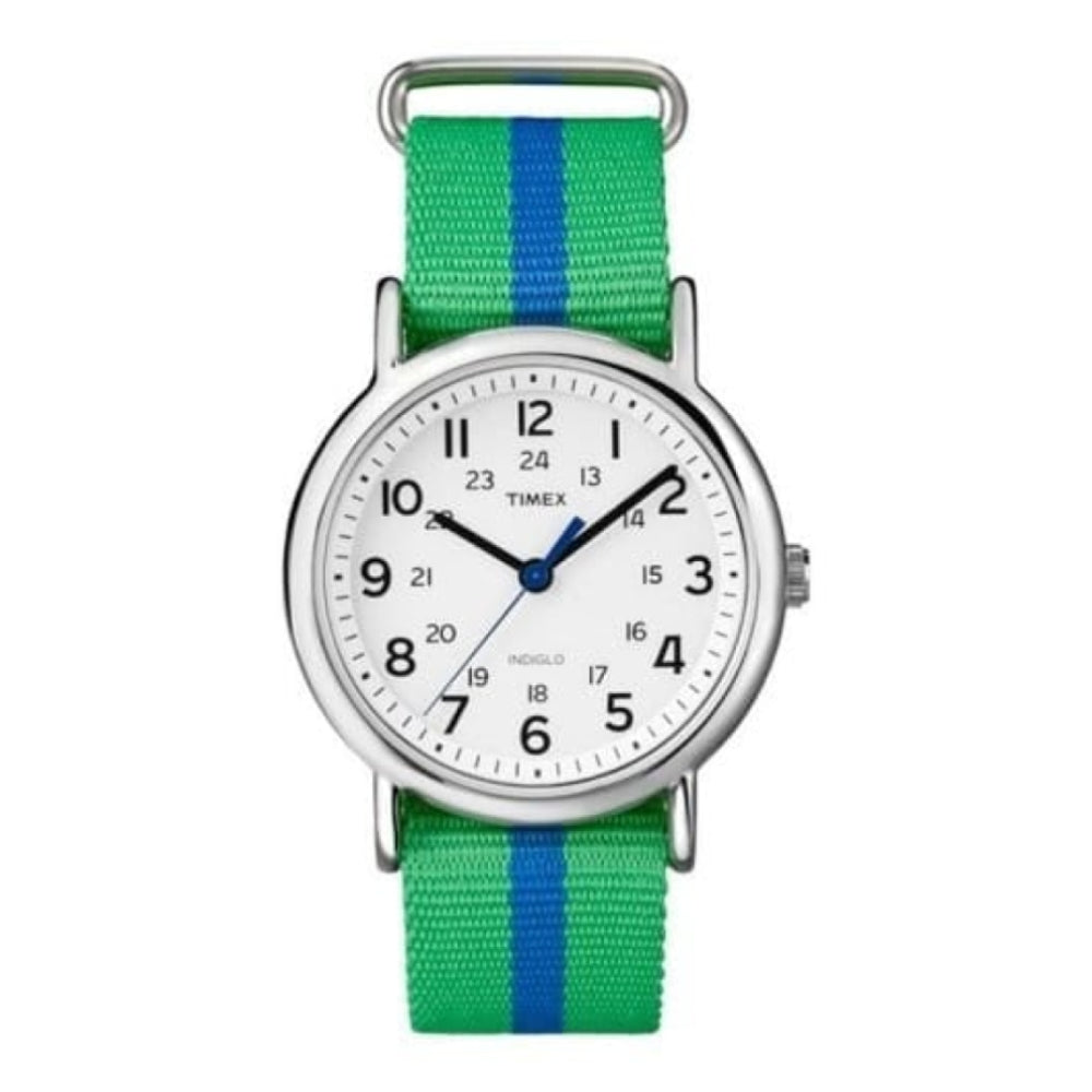Unisex Weekender Green & Blue Stripe Fabric Watch