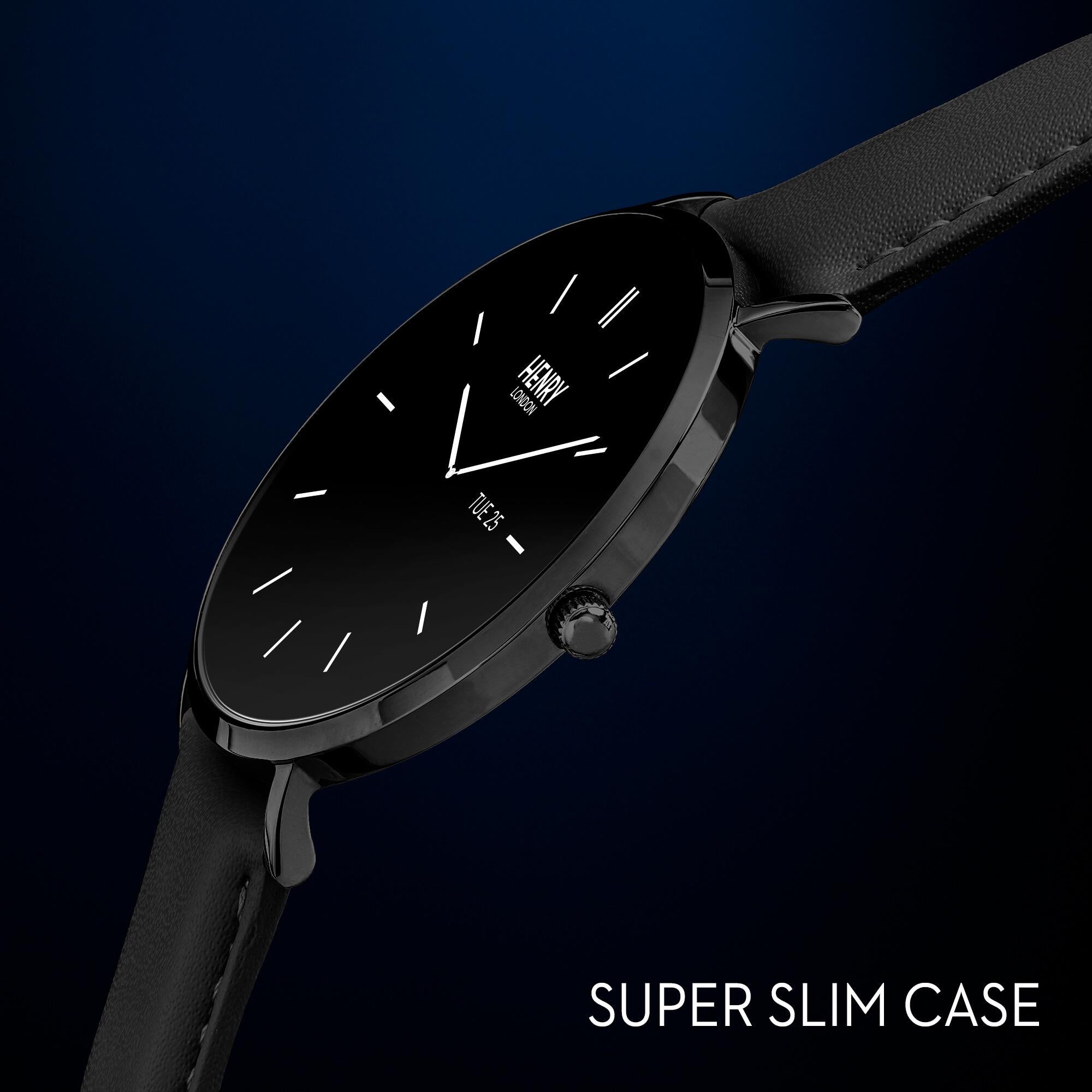 Smart Amoled Black Leather Strap Watch