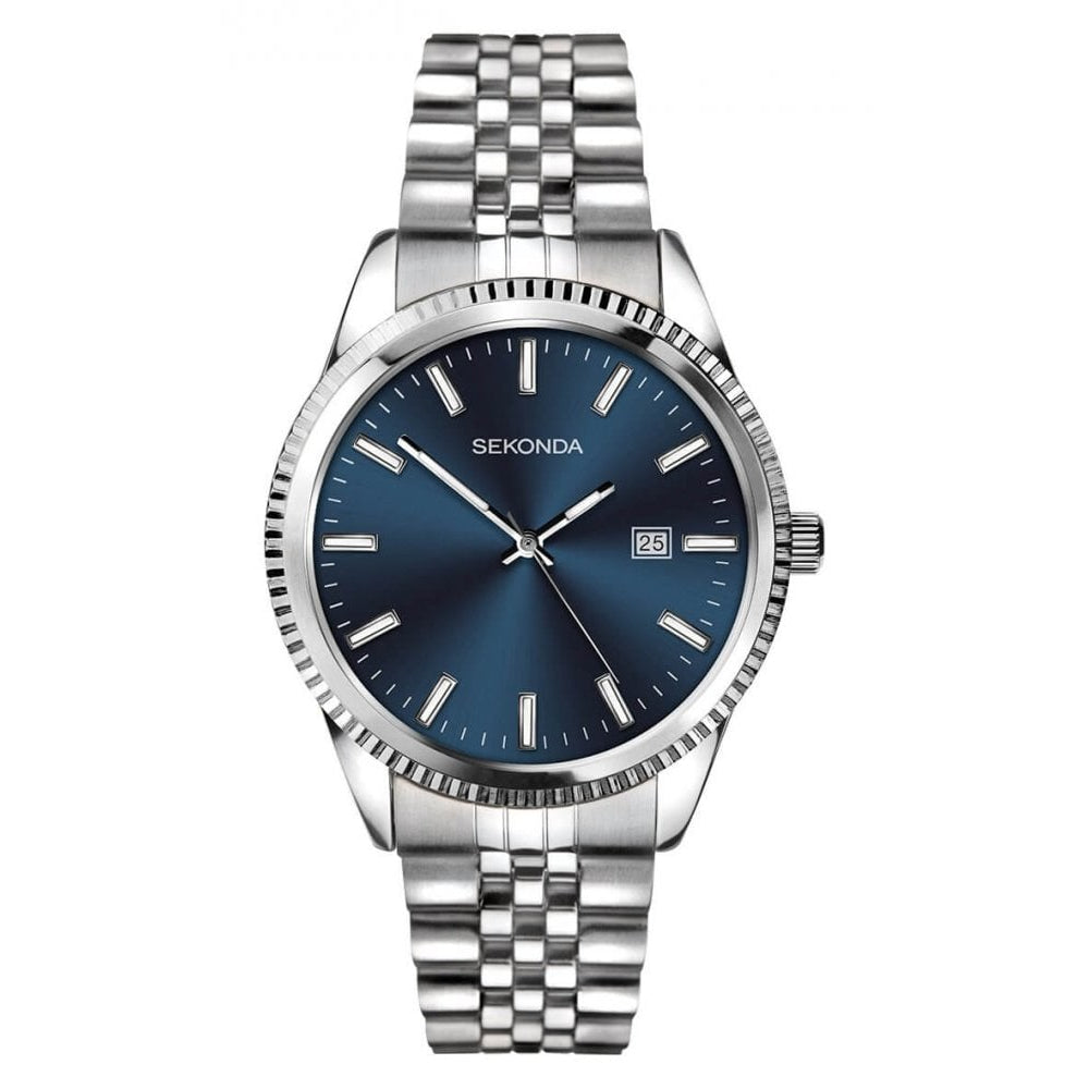 Stainless Steel Case, Blue Sunray Dial With Date Window & Bracelet Strap Gents Watch