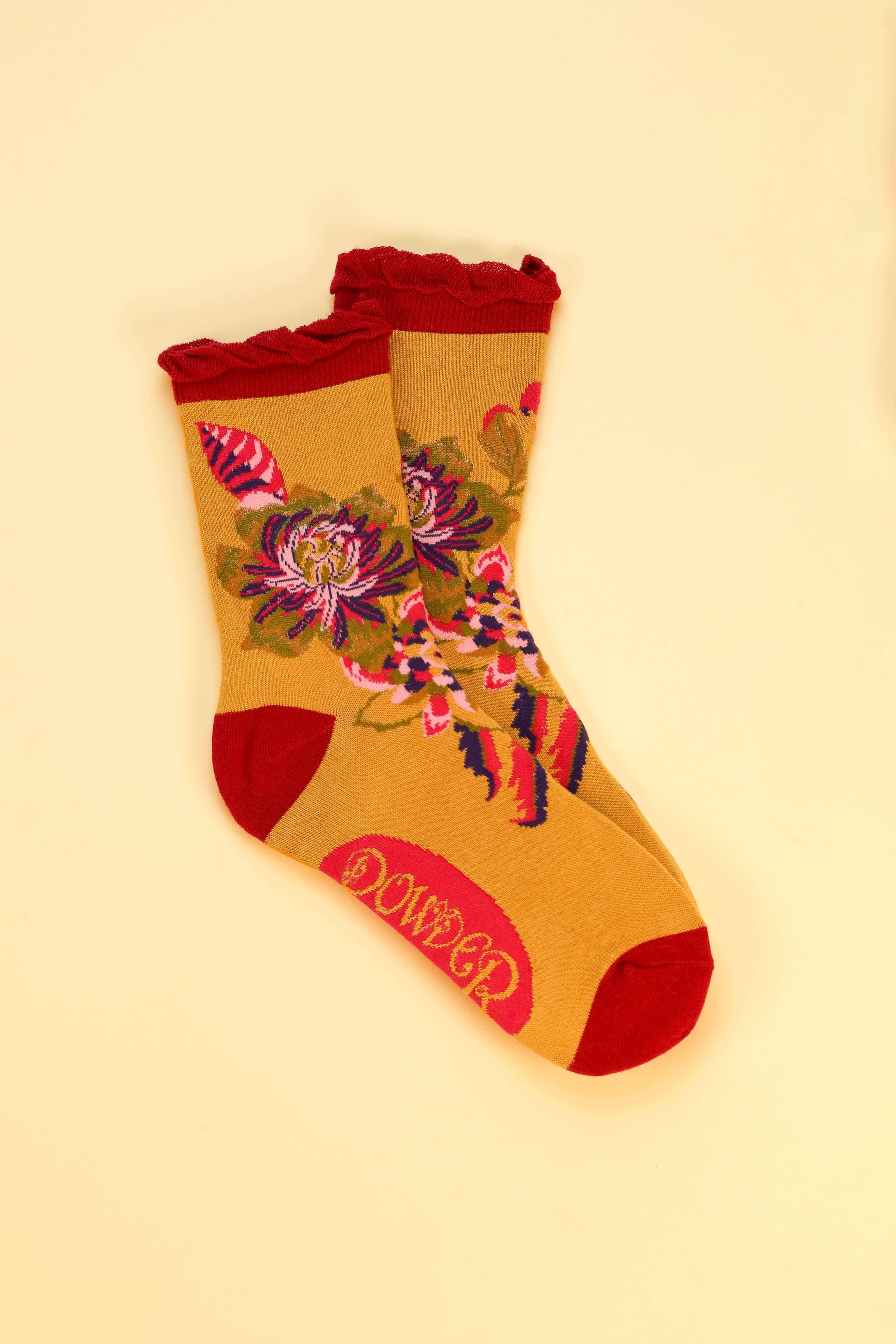Fantasy Floral Ankle Socks - Mustard