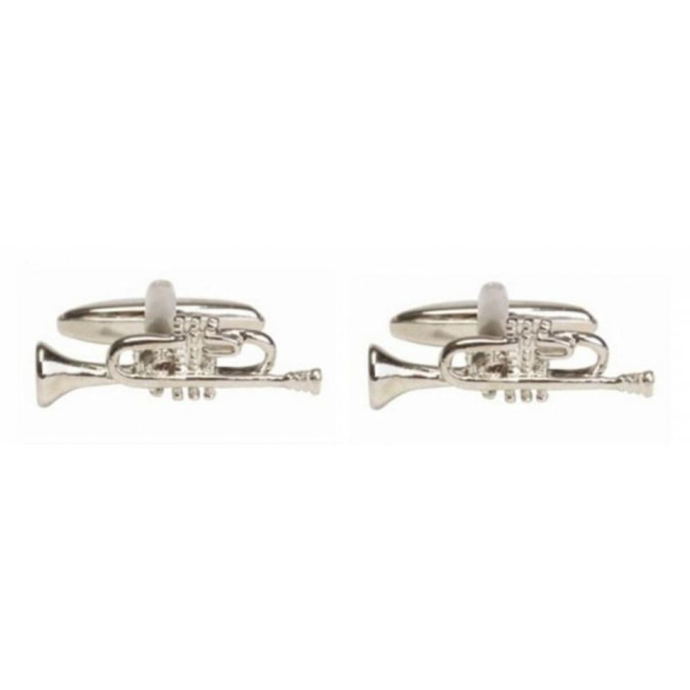 3D Rhodium Plated Trumpet Cufflinks