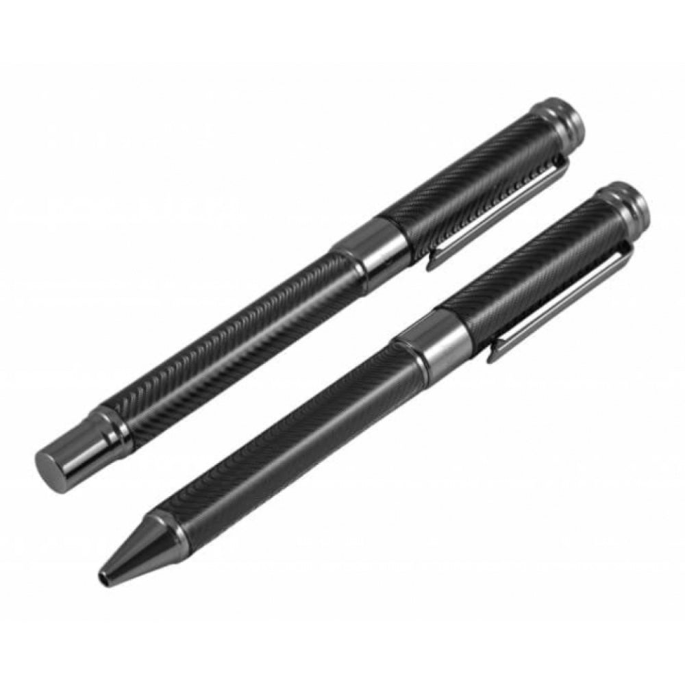 Silver & Grey Ball Point & Roller Ball Pen Set With Diagonal Line Details