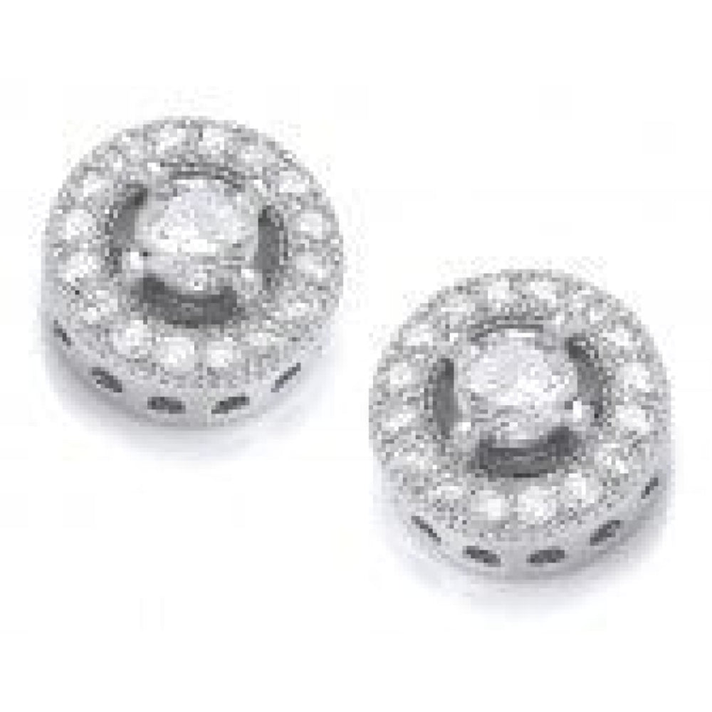 Silver Raised Solitaire CZ Surround Earrings