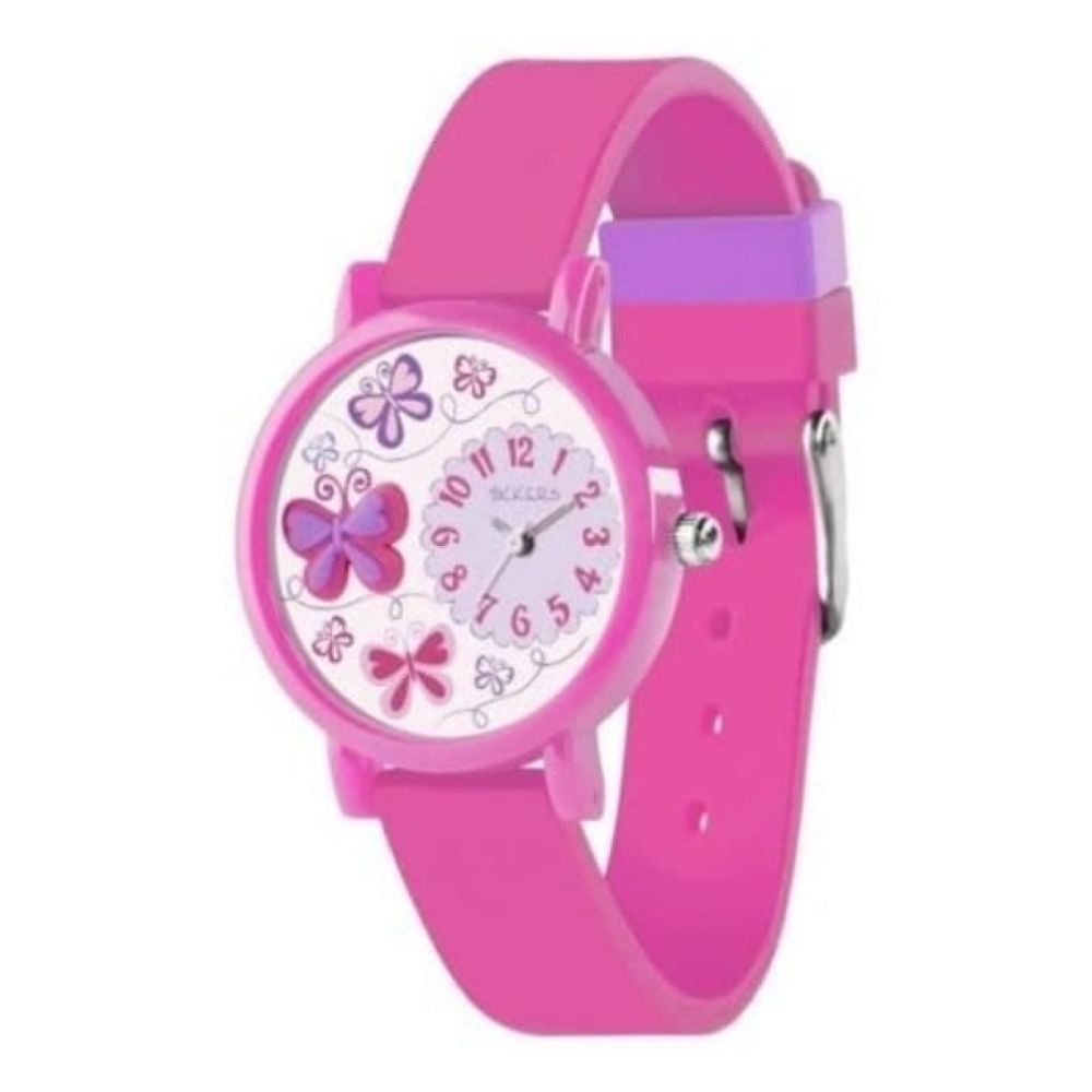 Pink Rubber Butterfly Childrens Strap Watch