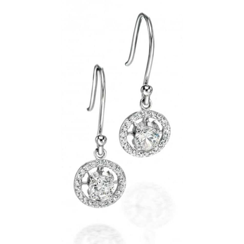 Silver Round CZ Earrings With Pave Surround