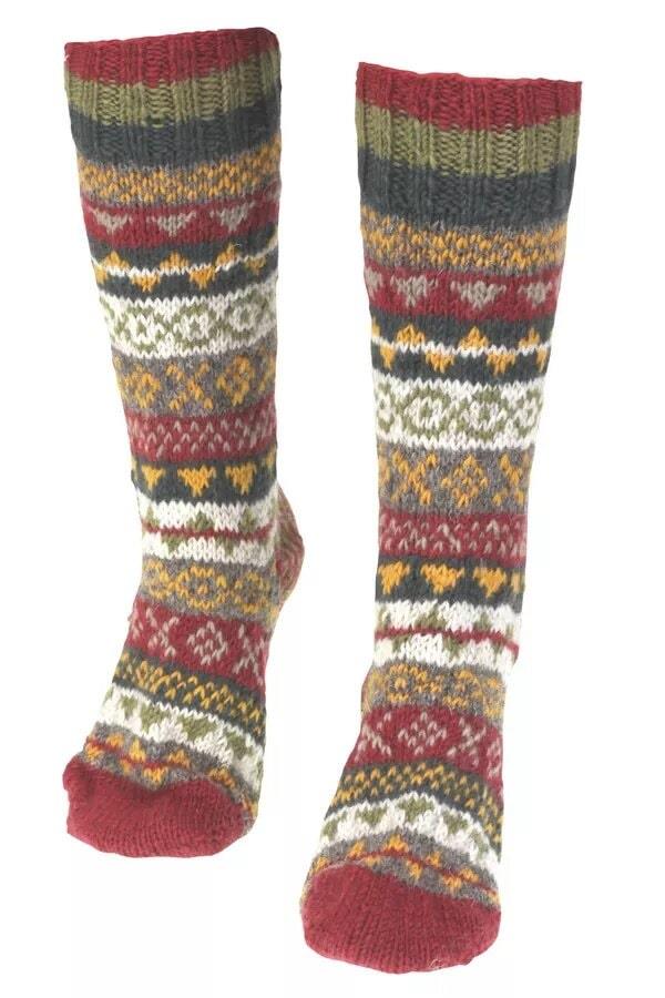 Classic Fairisle Long Socks In Rust