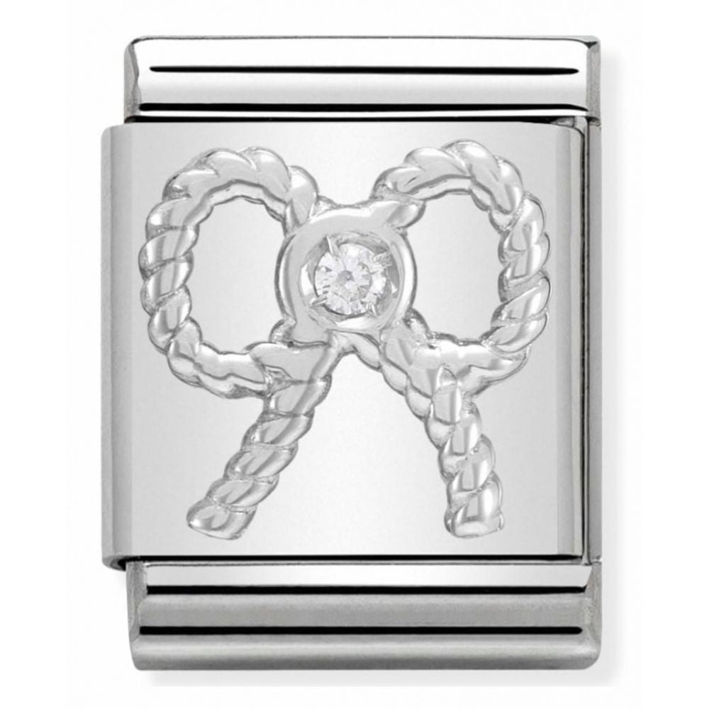 Composable Big Stainless Steel, Sterling Silver & Cubic Zirconia Ribbon Symbol Charm