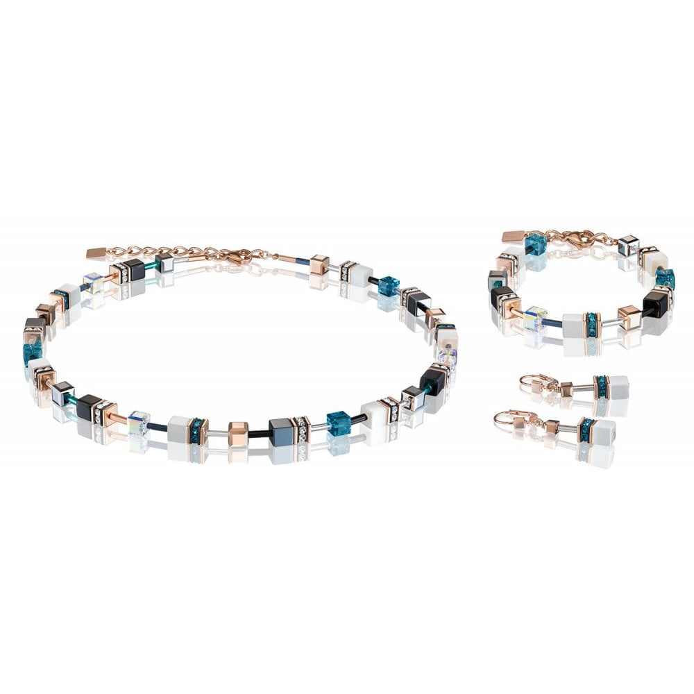 White & Petrol Geo Cube Rose Gold Bracelet
